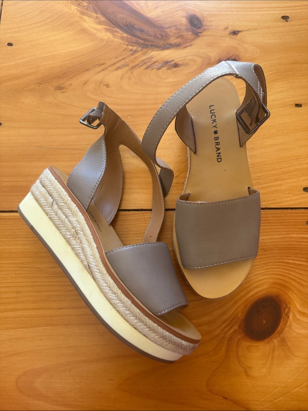 Lucky Brand Taupe Wedge Espadrille Sandals